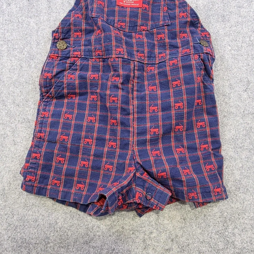 Vintage OshKosh B'gosh Vestbak Shortalls Kids 3T Blue Wagon Plaid USA Made